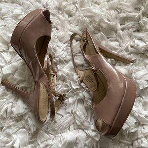 Enzo Angiolini Nude Platform Peep Toe Sling Back Heel Size 9.5